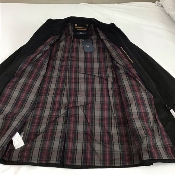 Fred Perry Black Twill Zip-Through Mac Coat New With Tag Size Medium - Picture 6 of 16